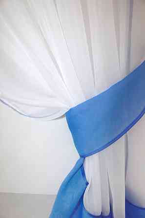 Кухонные шторы VR-Textil № 00к с ламбрекеном и подвязками белый с голубым 280х170 см (59-552) Киев