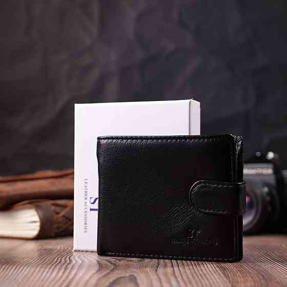 Бумажник для мужчин удобного размера из натуральной кожи ST Leather 22463 Черный Киев