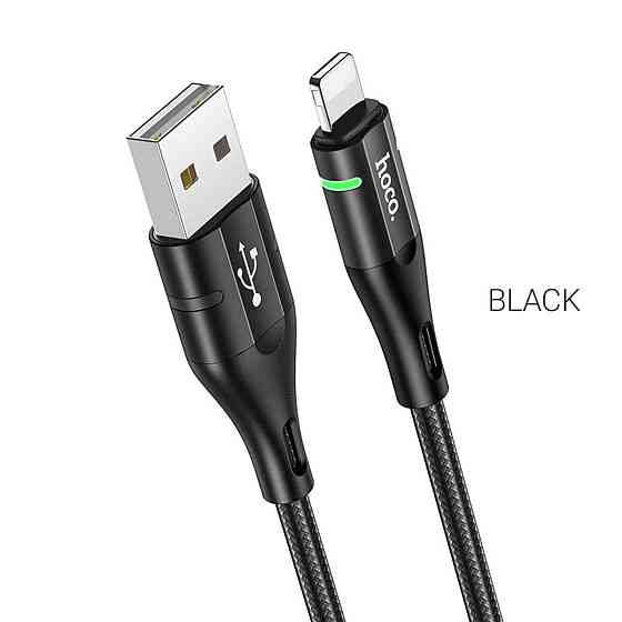 Кабель HOCO U93 USB - Lightning 2.4A, 1.2m, нейлон, алюминиевые разъемы, light indicator, цвет черный Одесса