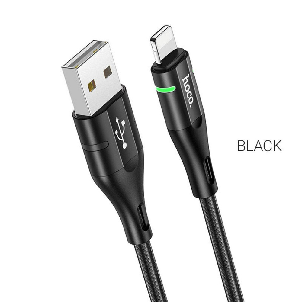 Кабель HOCO U93 USB - Lightning 2.4A, 1.2m, нейлон, алюминиевые разъемы, light indicator, цвет черный Одесса - изображение 1