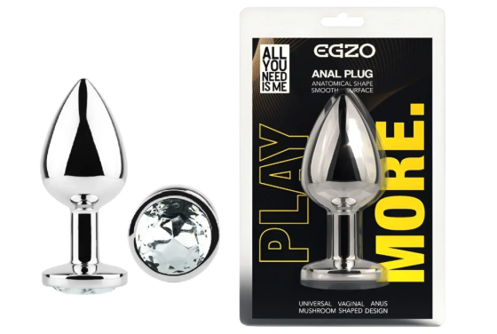 Анальна пробка із кристалом EGZO - Silver Round Plug Clear size S Sex Aura Київ