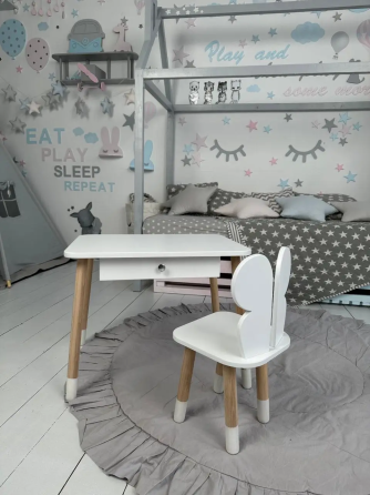 Дитячий столик зі стільчиком Метелик та ящиком для олівців та розмальовок (Білий) Київ