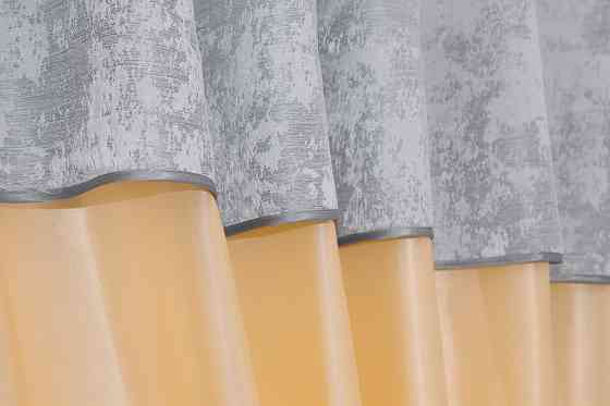 Кухонные шторы VR-Textil № 073к с ламбрекеном и подхватами персиковый с серым 270х170 см (52-0203) Киев