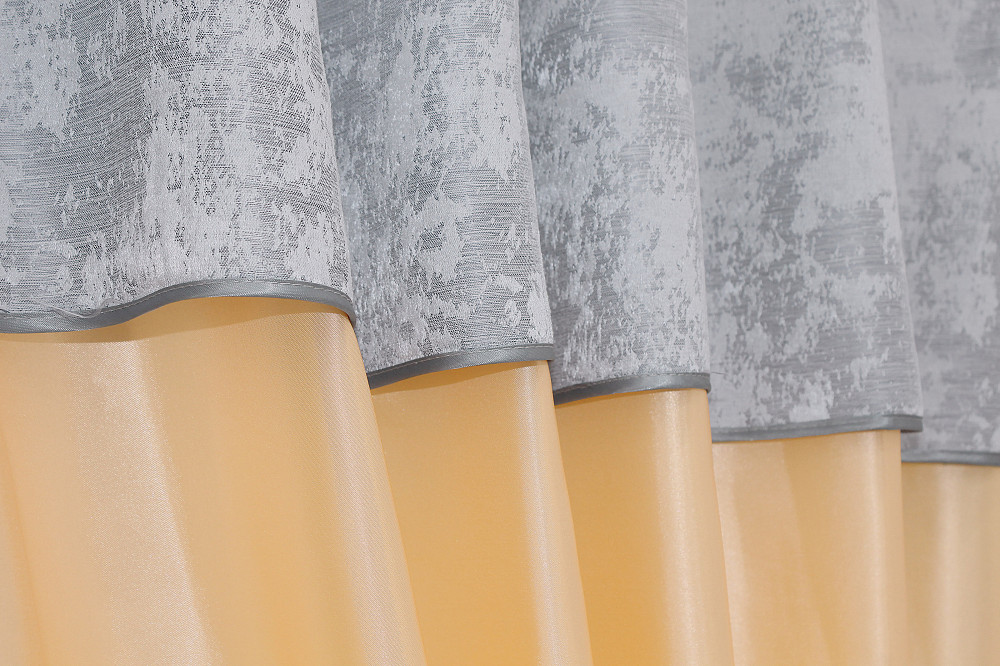 Кухонные шторы VR-Textil № 073к с ламбрекеном и подхватами персиковый с серым 270х170 см (52-0203) Киев - изображение 5