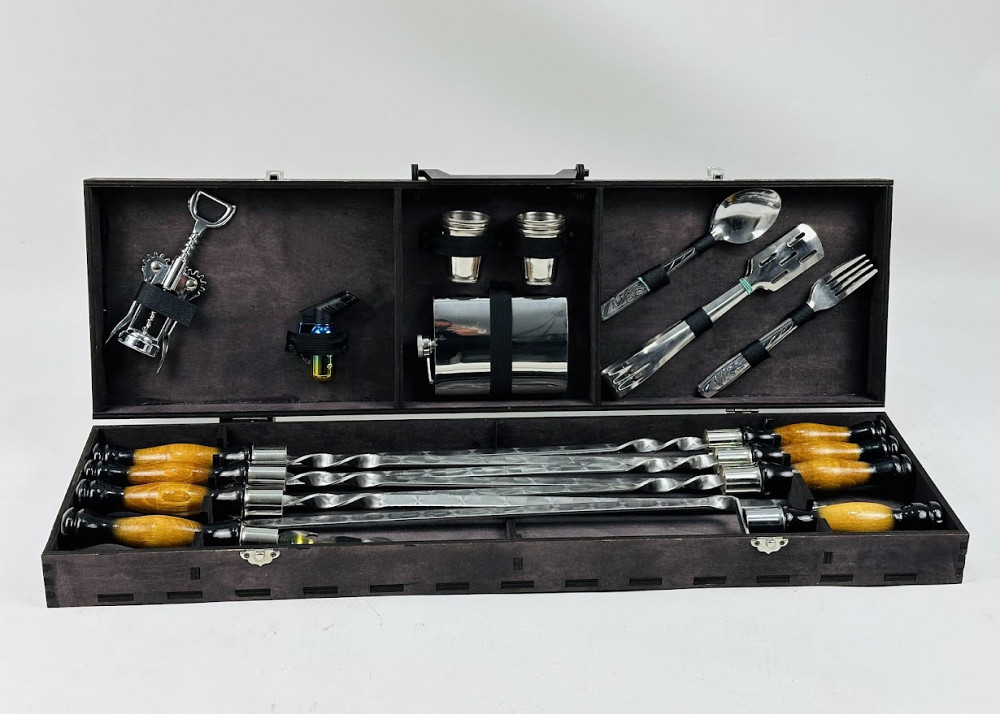 Подарунковий набір шампурів в кейсі ВУД НА 30 ПРЕДМЕТІВ Подарункові набори шампурів на подаруноу другу Тернопіль - фото 1