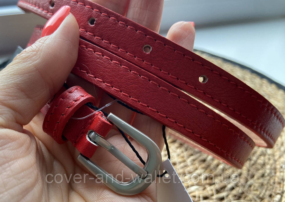 Тонкий кожаный женский ремень красного цвета 15мм Puos Киев - изображение 1