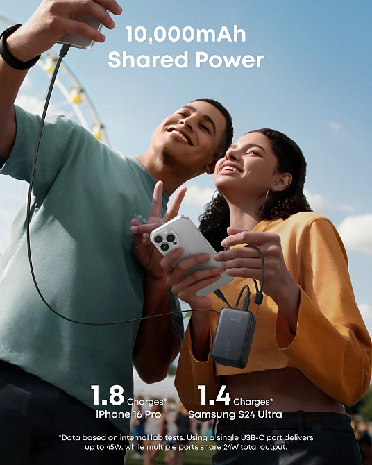 Портативний зарядний пристрій Anker Nano - 10000 mAh 45W Built-In USB-C Cable Black (7206698) Київ - фото 4