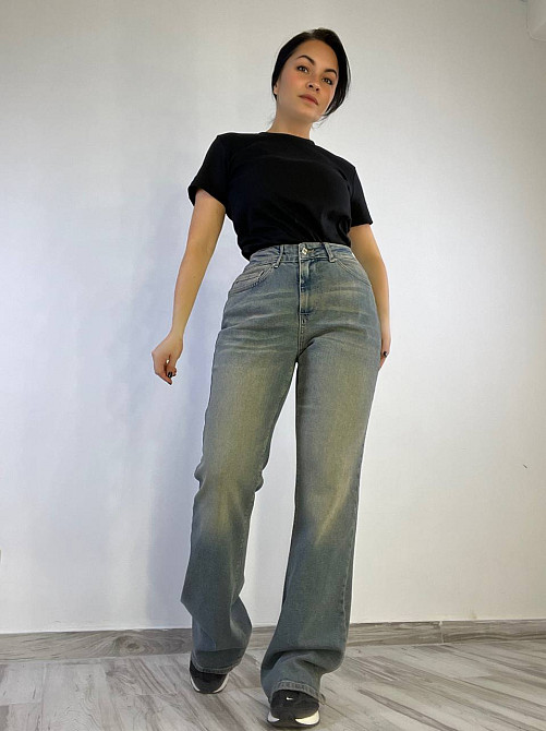 Джинси жіночі Zeo Basic 4679 кльош від коліна висока посадка стрейчеві вінтажні блакитні, блакитний, 34, 34, 74 см, 103 см Київ - фото 5