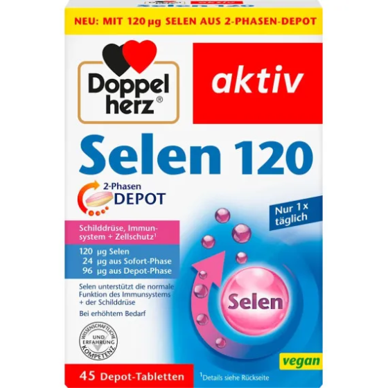 Селен 120 Депо таблетки Doppelherz 45 шт, 34,2 г (Німеччина) Doppelherz Selen 120 Depot Tabletten 45 St Київ