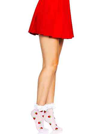 Шкарпетки жіночі з полуничним принтом Leg Avenue Strawberry ruffle top anklets One size, мереживні м Sex Aura Київ