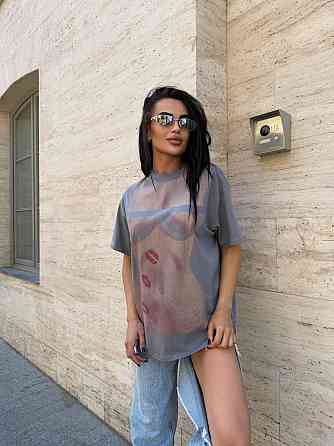 Женская стильная оверсайз футболка с накатом турецкий кулир Пепел Одесса