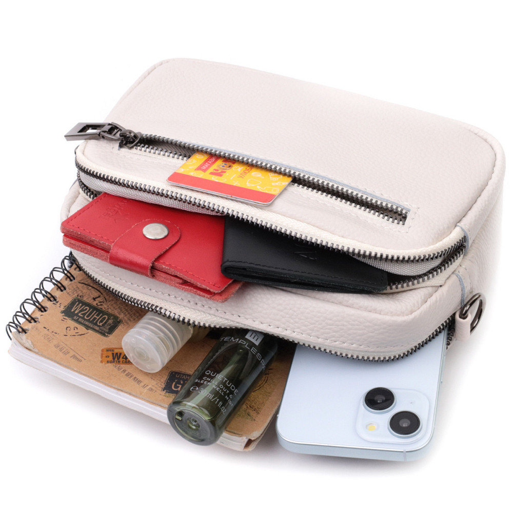 Зручна сумка жіноча з накладною кишенею з натуральної шкіри Vintage 22642 Біла Київ - фото 10