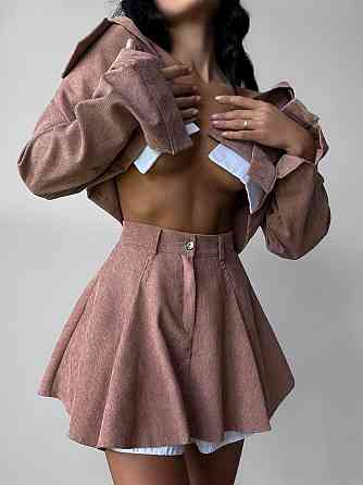 Жіночий стильний костюм-двійка: піджак і спідниця мікровельвет Беж, 46/48 Одеса