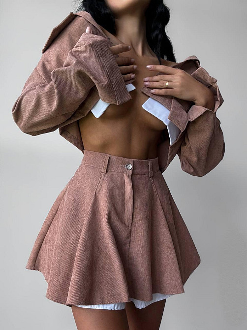 Жіночий стильний костюм-двійка: піджак і спідниця мікровельвет Беж, 46/48 Одеса - фото 5