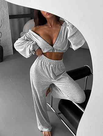 Женский плюшевый прогулочный костюм двойка: кофта и штаны турецкий велюр Серый, 46/48 Одесса