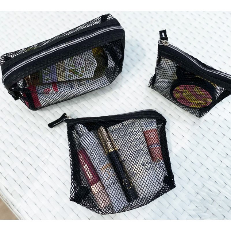 Комплект косметичек из сетки 3 шт STK003 (Черный) Сумы - изображение 2