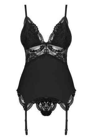 Корсет Obsessive 810-COR-1 з мереживом та пажами для панчох, чорний, S/M Sex Aura Київ