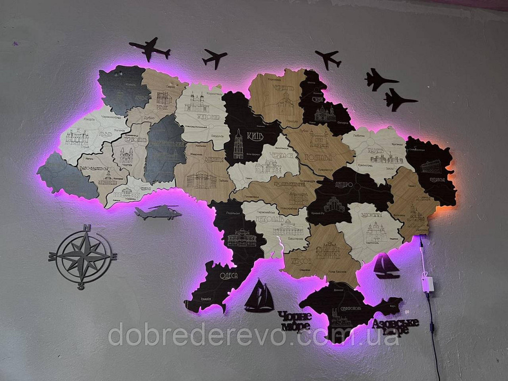 Багатошарова карта України з підсвіткою 100х70 см. Вижниця - фото 5