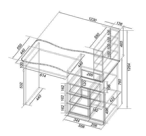 Стіл манікюрний СМ-1, Дуб Крафт Білий, 1230/550/1264 Львів