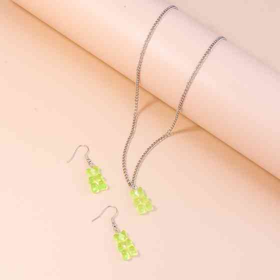 Бижутерия мишки салатовые, кулон + серьги, (серьги темнее), размер мишки 1,6*1см, смола Киев