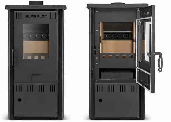 Піч-камін на дровах ALFA-PLAM ELITA 2 темна буржуйка 6 кВт до 40 м2 з варильною поверхнею верхній димохід Сербія Київ