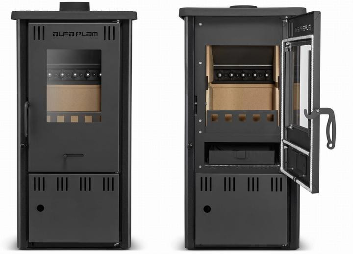Печь-камин на дровах ALFA-PLAM ELITA 2 темная буржуйка 6 кВт до 40 м2 с варочной поверхностью верхний дымоход Сербия Тернополь - изображение 5