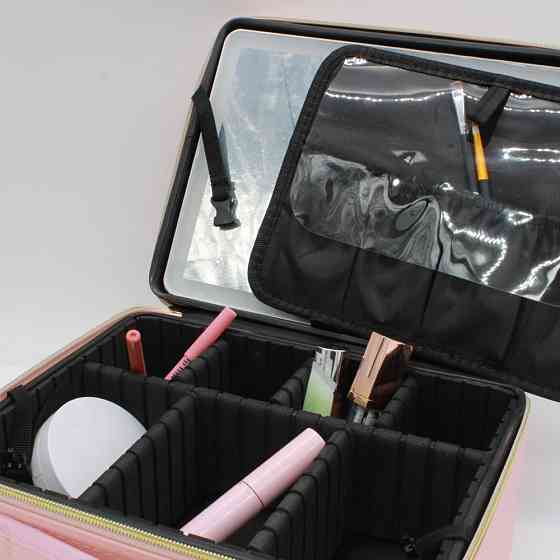 Косметичка дорожня з LED дзеркалом (26х23х11см), Рожева / Косметичка з дзеркалом і підсвічуванням / Кейс косметичка Київ