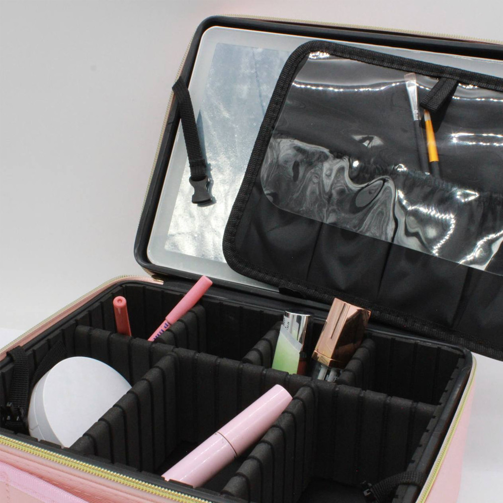 Косметичка дорожня з LED дзеркалом (26х23х11см), Рожева / Косметичка з дзеркалом і підсвічуванням / Кейс косметичка Київ - фото 3