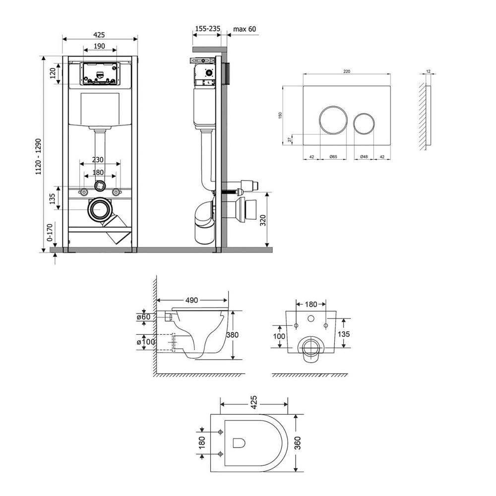 Готовое решение Qtap для ванной комнаты: подвесной унитаз Taurus Ultra Quiet 485×360×350 + комплект инсталляции Nest 4 в 1 Киев - изображение 2