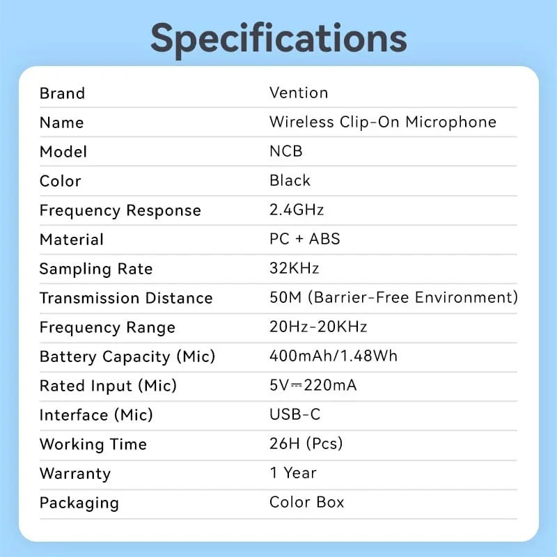 Микрофон Vention USB Type-C 2-Pack Wireless Lavalier Black (NCBB0) ( 26266 ) Харків - фото 3