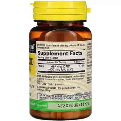 Вітамін Mason Natural Фолієва кислота 400 мкг, Folic Acid, 100 таблеток (MAV-06531) Вінниця