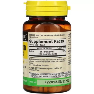 Вітамін Mason Natural Фолієва кислота 400 мкг, Folic Acid, 100 таблеток (MAV-06531) Вінниця - фото 2
