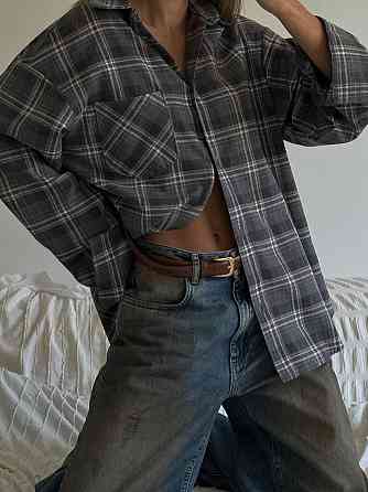 Жіноча трендова сорочка оверсайз у клітинку фланель Сірий Одеса