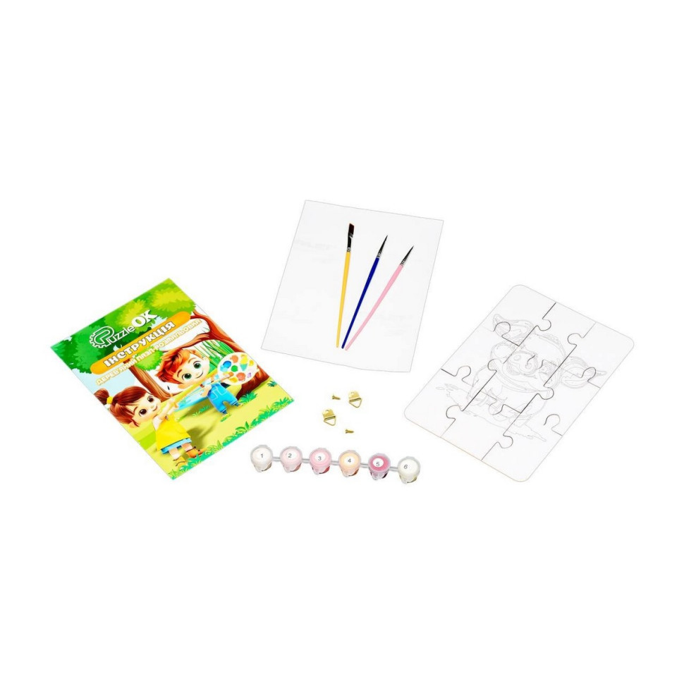 Деревʼяний пазл-розмальовка А5 "Поросятко" Puz-22939 пензлик, фарби, клейка плівка Вінниця - фото 2