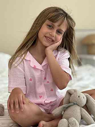 Дитяча піжама з мусліна шорти з сорочкою Рожевий Серця 134-140 Харків