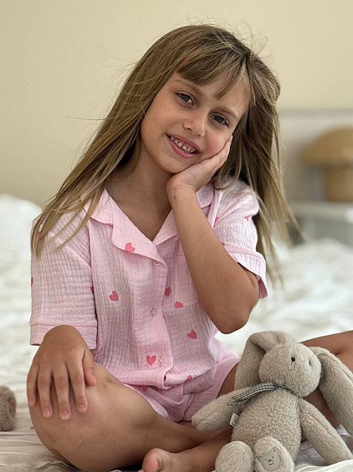 Дитяча піжама з мусліна шорти з сорочкою Рожевий Серця 134-140 Харків - фото 1