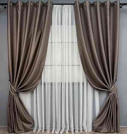 Комплект готовых штор на люверсах VR-Textil Рогожка TERRA LUXE № 1855ш Коричневый 150х270 см 2 шт (37-0313) Киев