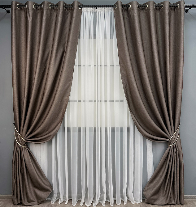Комплект готовых штор на люверсах VR-Textil Рогожка TERRA LUXE № 1855ш Коричневый 150х270 см 2 шт (37-0313) Киев - изображение 2