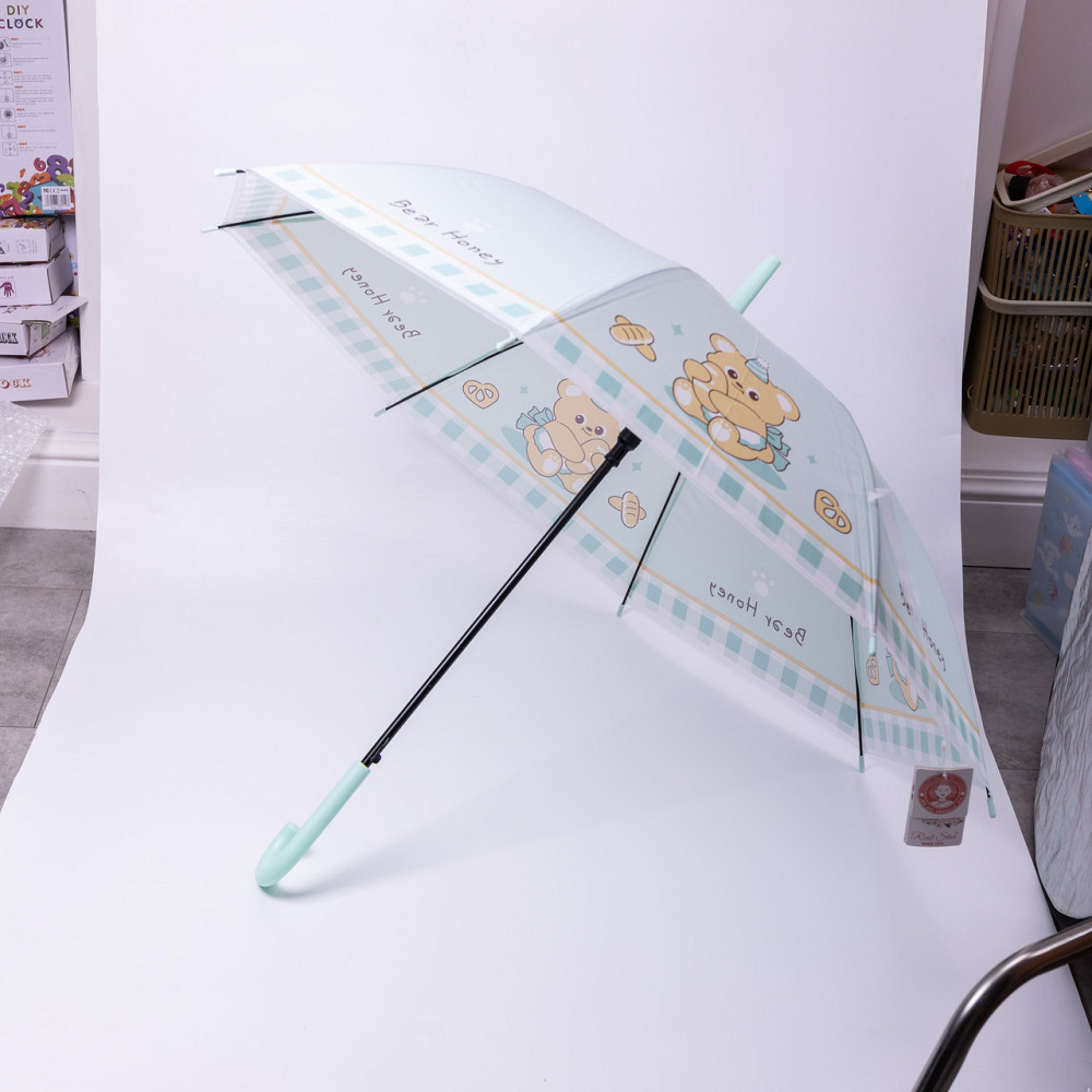 Класична дитяча парасолька-тростина напівавтомат з поліестеру міцна надійна 8 спиць діаметр 94 см М'ятний HP-23-11M Київ - фото 4