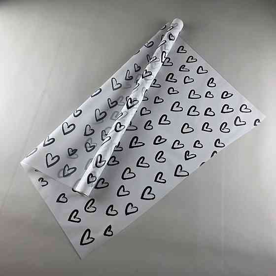 Калька для цветов рулон 8м тонированный матовый (77) (h680) №806 Сердечки черные (1 шт) Харьков