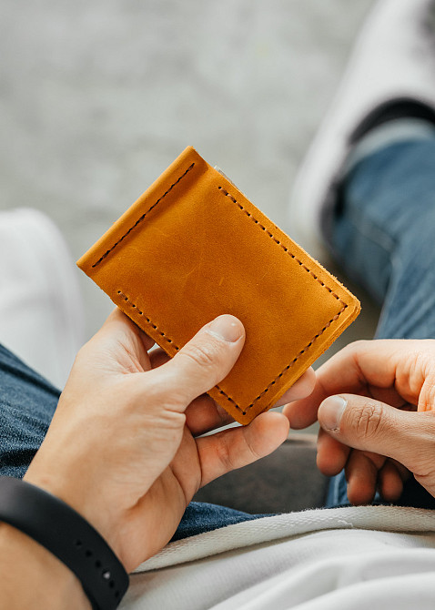 Чоловічий гаманець із натуральної шкіри, чорний місткий гаманець, чоловічий на кнопці гаманець із Crazy HorseMasterSem Київ - фото 3