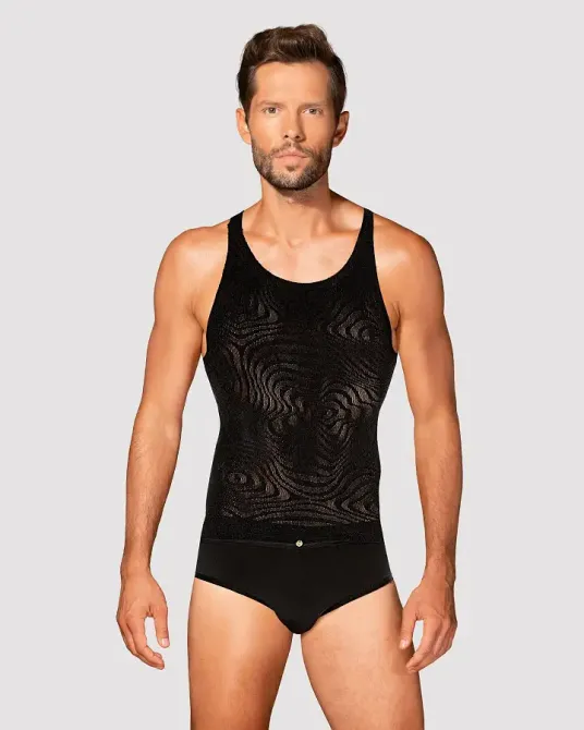 Чоловіча напівпрозора майка-борцовка з візерунком Obsessive T103 tank top S/M/L, чорна Львов - изображение 1