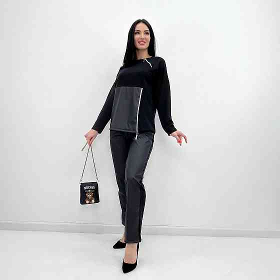 Повсякденний костюм з блискавками "Skylar" оптом | Норма і батал | Розпродаж моделі Чорний, 46-48 Київ
