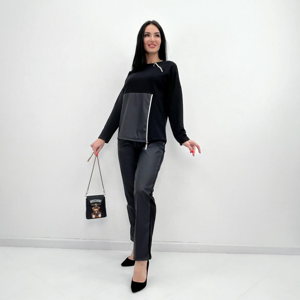 Повсякденний костюм з блискавками "Skylar" оптом | Норма і батал | Розпродаж моделі Чорний, 46-48 Київ - фото 6