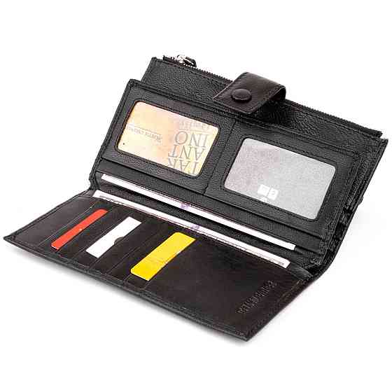 Оригинальный кошелек кожаный женский на хлястике с кнопкой ST Leather 19280 Черный Киев