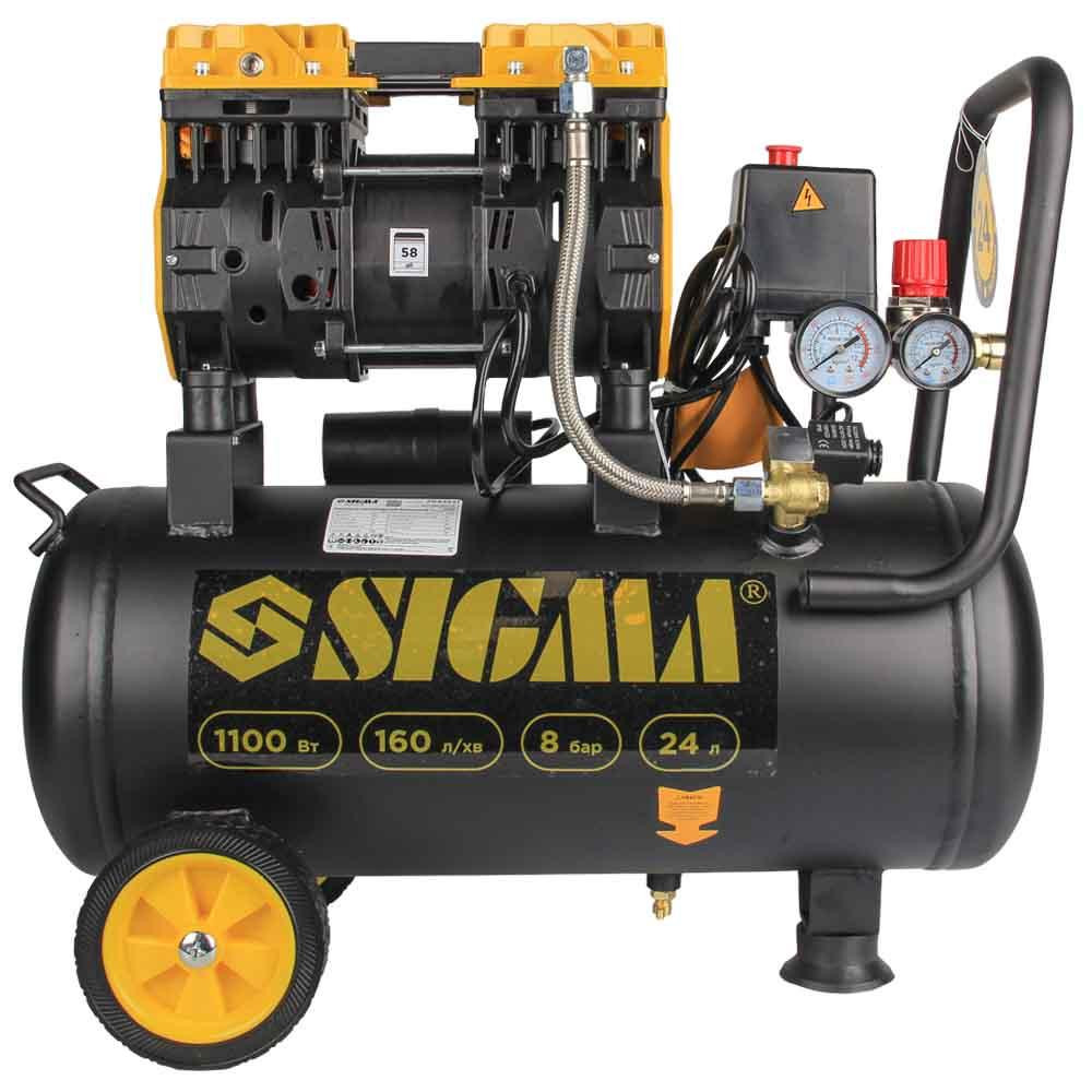 Компрессор двухцилиндровый безмасляный 1.1кВт 1400об/мин 160л/мин 8бар 58дБ 24л SIGMA (7042521) Ровно - изображение 16