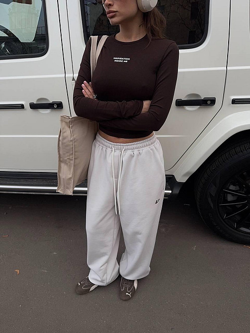 Жіночий стильний молодіжний лонгслів із написом турецький кулір Шоколад, 44/46 Одеса - фото 5