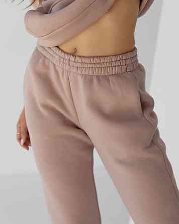 Жіночий спортивний теплий костюм оверсайз на флісі Пудровий XXL Харків