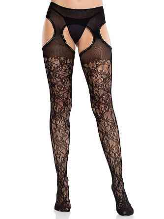 Колготки Leg Avenue Cross Hatch Floral Lace Suspender Hose One Size Sex Aura Киев