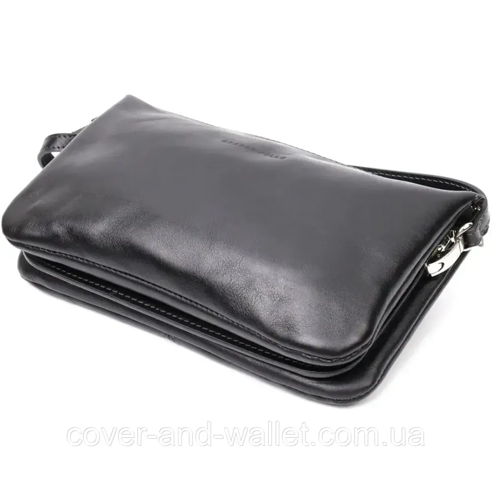 Класичний жіночий клатч із натуральної високоякісної шкіри чорного кольору Grande Pelle 70561001 Київ - фото 3